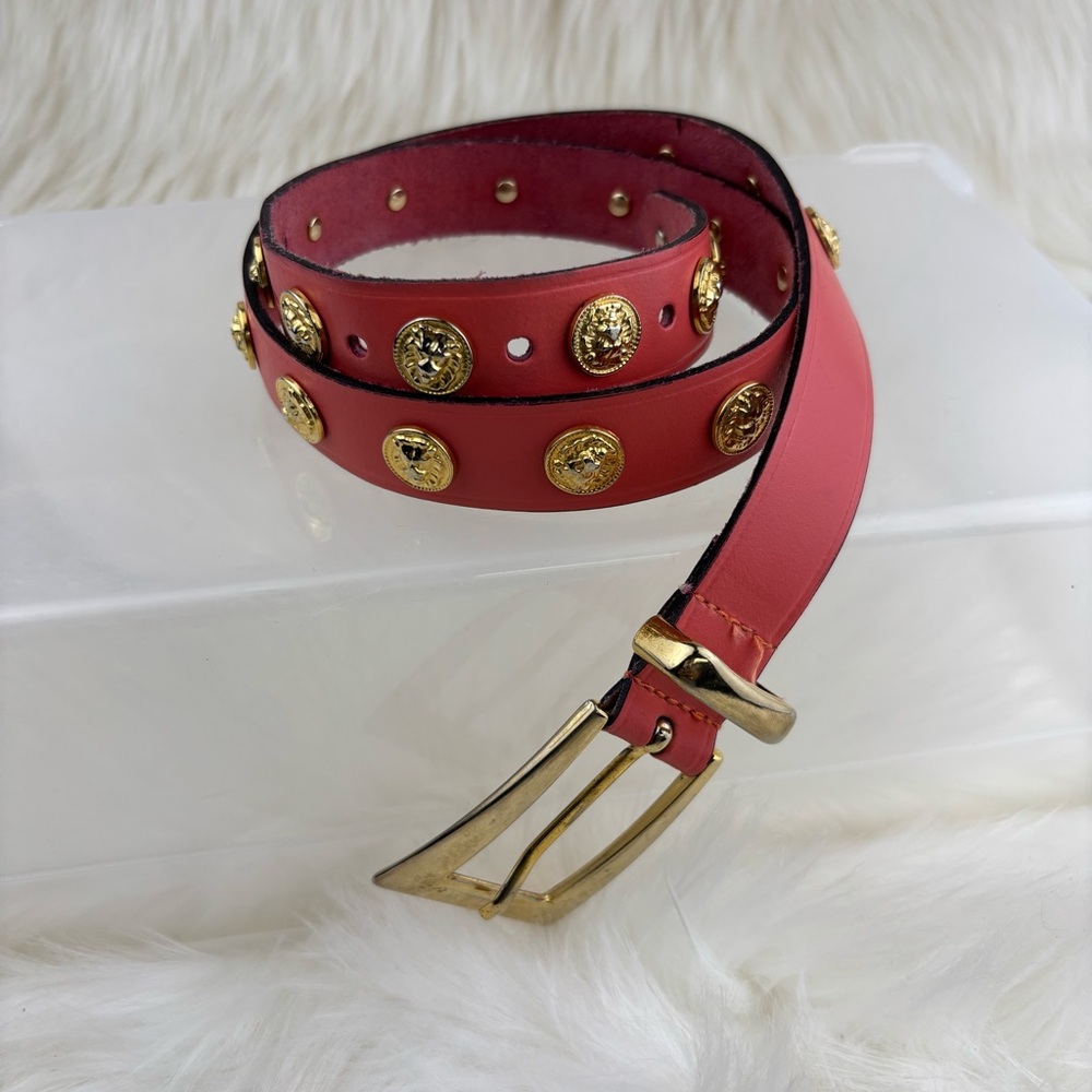 The Limited Red Leather Belt with Gold Medallion Studs Size Medium